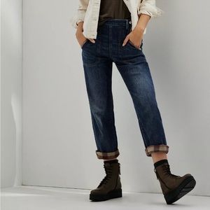 NWOT Anthropologie Pilcro Hi-Rise Plaid Trimmed Cropped Boyfriend Jeans